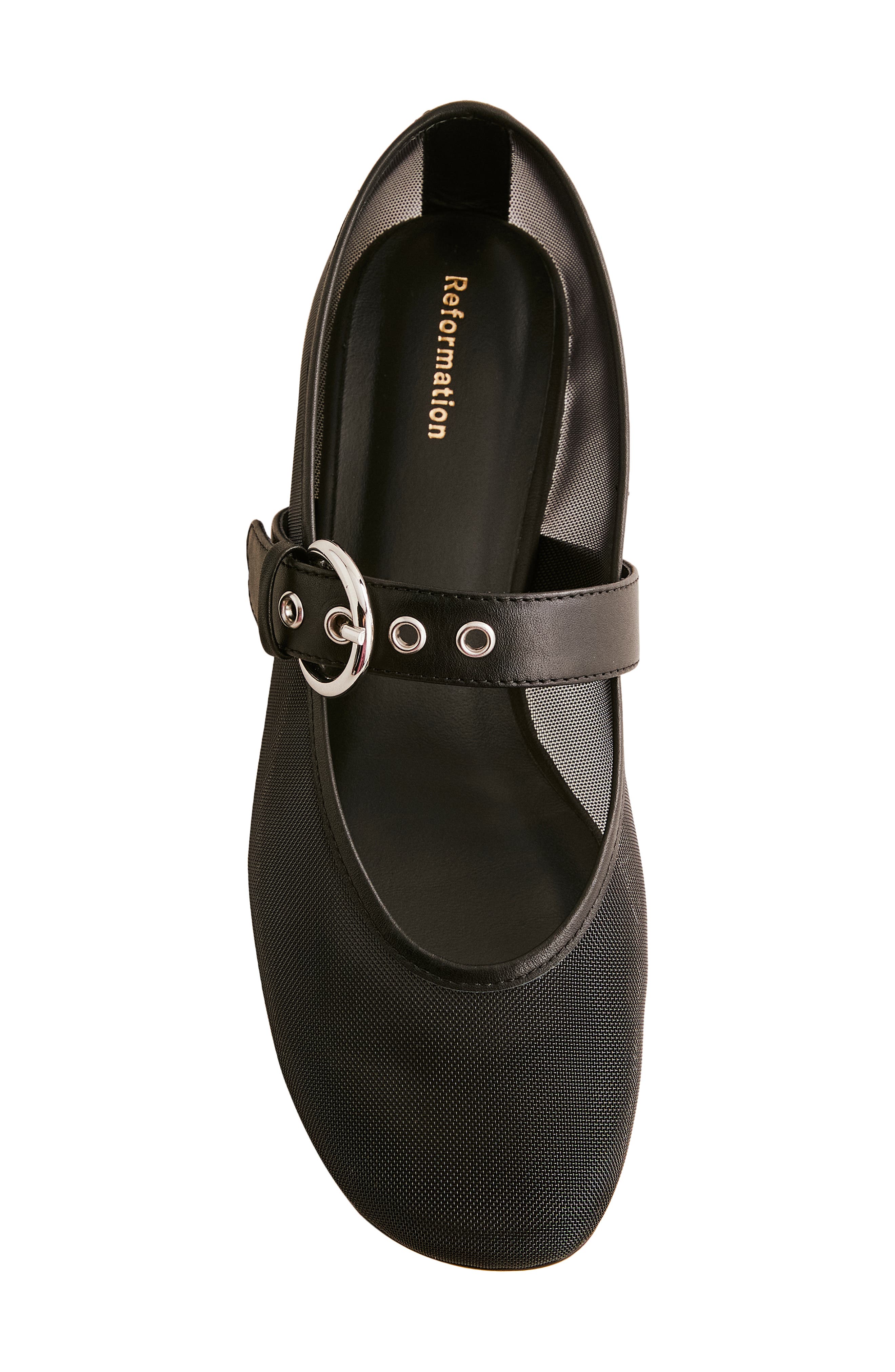 Reformation Bethany Ballet Flat, Alternate, color, Black Mesh