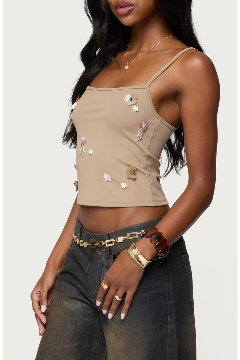 Malia Floral Appliqué Camisole, Alternate, color, BROWN