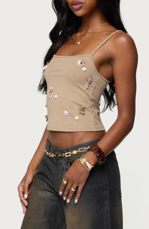Edikted Malia Flower Applique Tank Top In Brown, Women's At Urban Outfitters In Brown