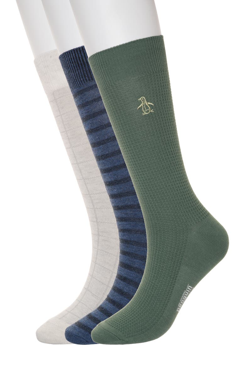 Waffle Knit 3-Pack Crew Socks, Main, color, OLIVE