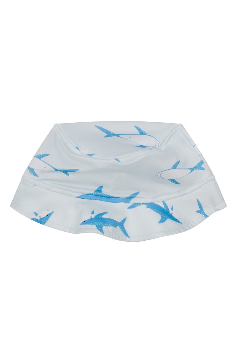 PL Baby by Petit Lem Shark Long Sleeve One-Piece Rashguard Swimsuit & Hat Set, Alternate, color, Sharks