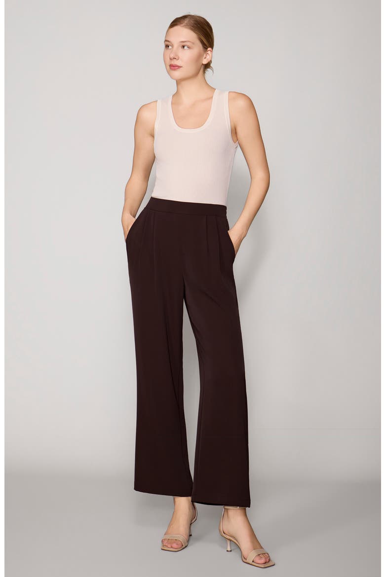 Pleated Wide Leg Crepe Pants, Alternate, color, GROUND COFFEE