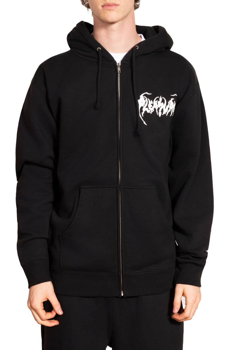 PLEASURES Pond Graphic Zip Hoodie, Main, color, Black