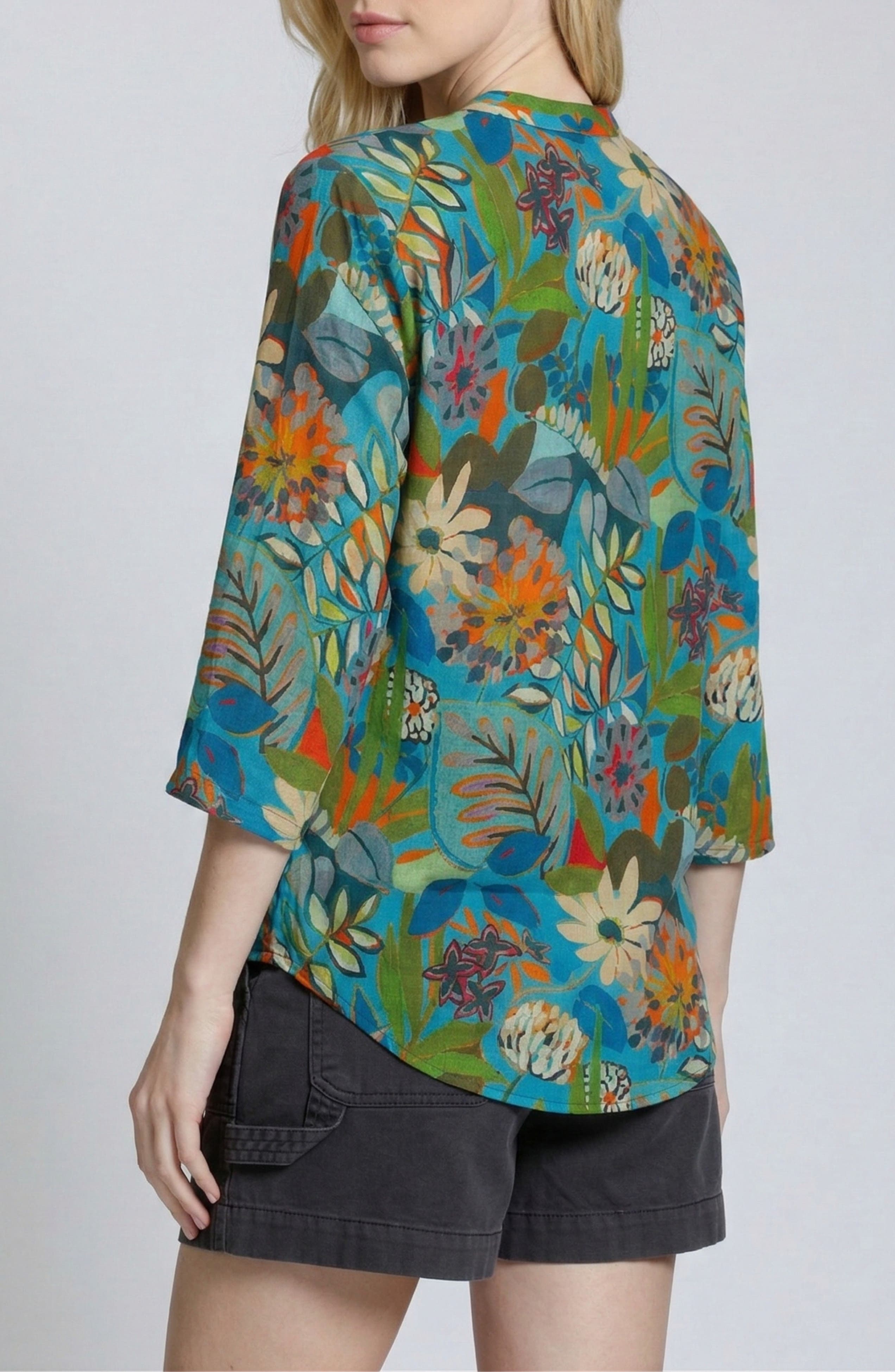 Mixed Stripe Mandarin Collar Button-Up Shirt - image 2