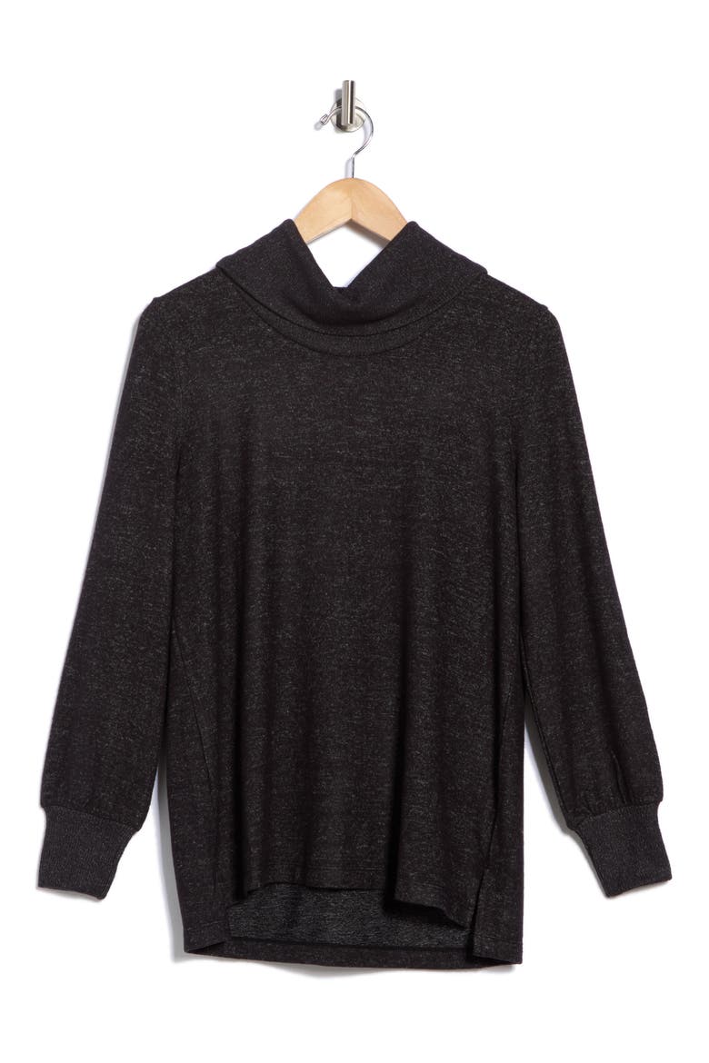Cowl Neck Long Sleeve Knit Top, Alternate, color, HEATHER BLACK