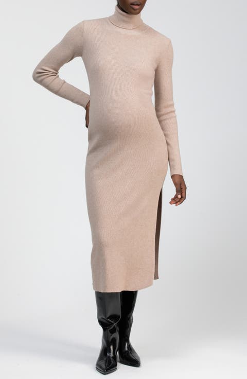 Penelope Long Sleeve Rib Maternity Midi Sweater Dress