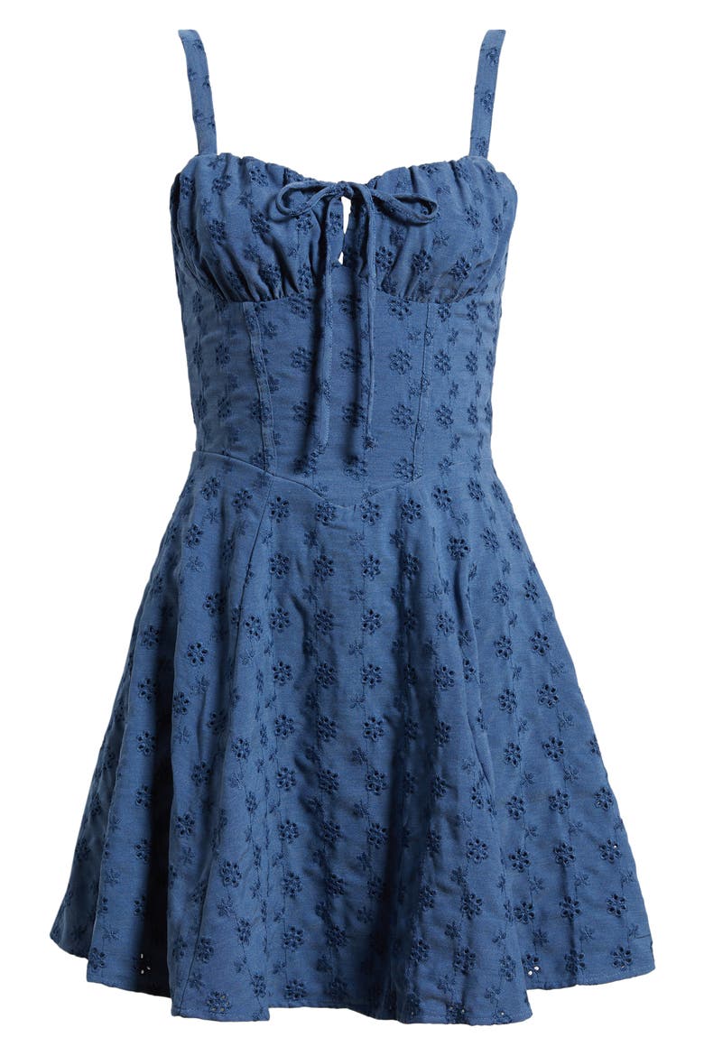 Tie Front Fit and Flare Dress, Alternate, color, DENIM