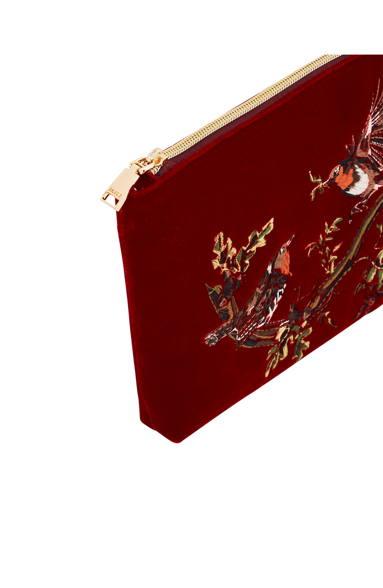 Fable England Robin Love Embroidered Red Medium Pouch, Alternate, color, Ruby Red