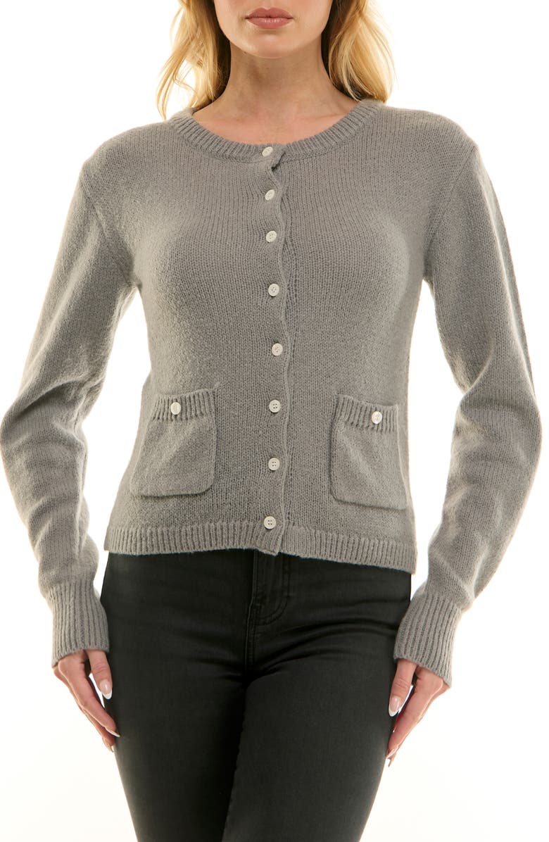 Socialite Button Front Cardigan, Main, color, Heather Grey