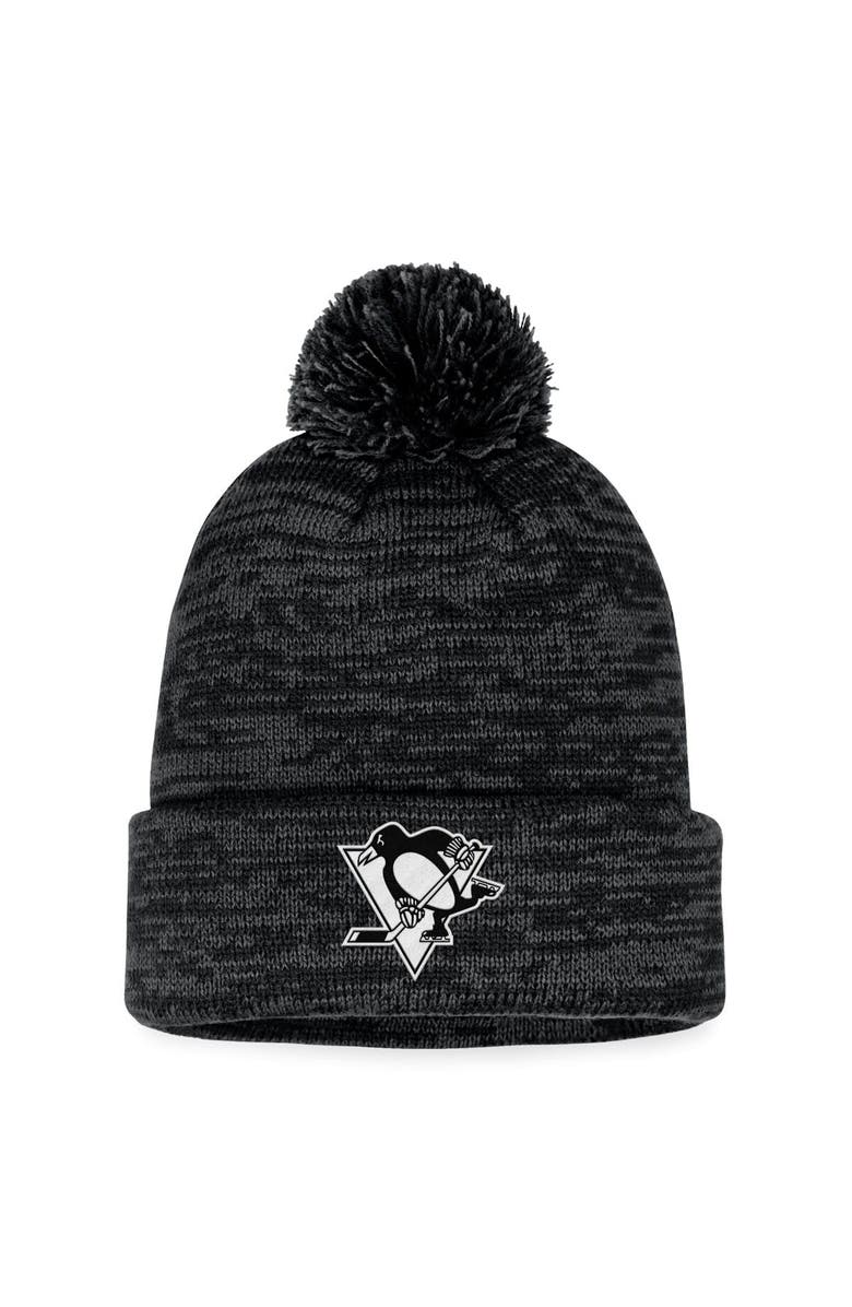 FANATICS Men's Fanatics Branded Black Pittsburgh Penguins Fundamental Cuffed Knit Hat with Pom, Main, color, Black