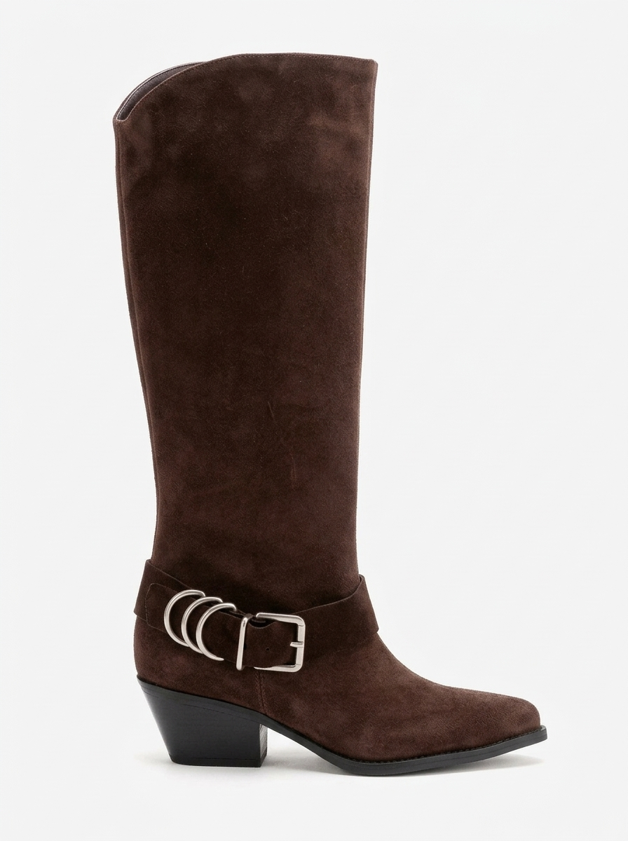Forever & Always Shoes Helios Leather Block Heel Knee High Western Boot ...