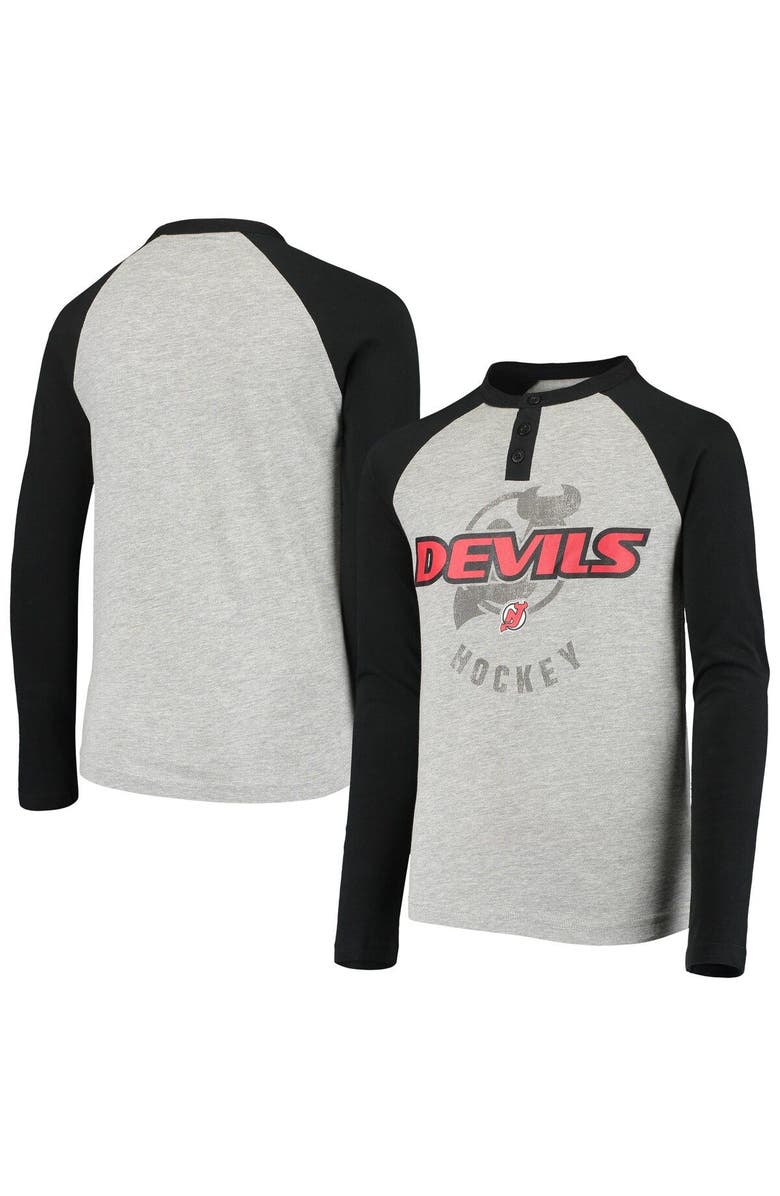 Outerstuff Youth Gray New Jersey Devils Athlete Henley Long Sleeve Raglan T-Shirt, Alternate, color,