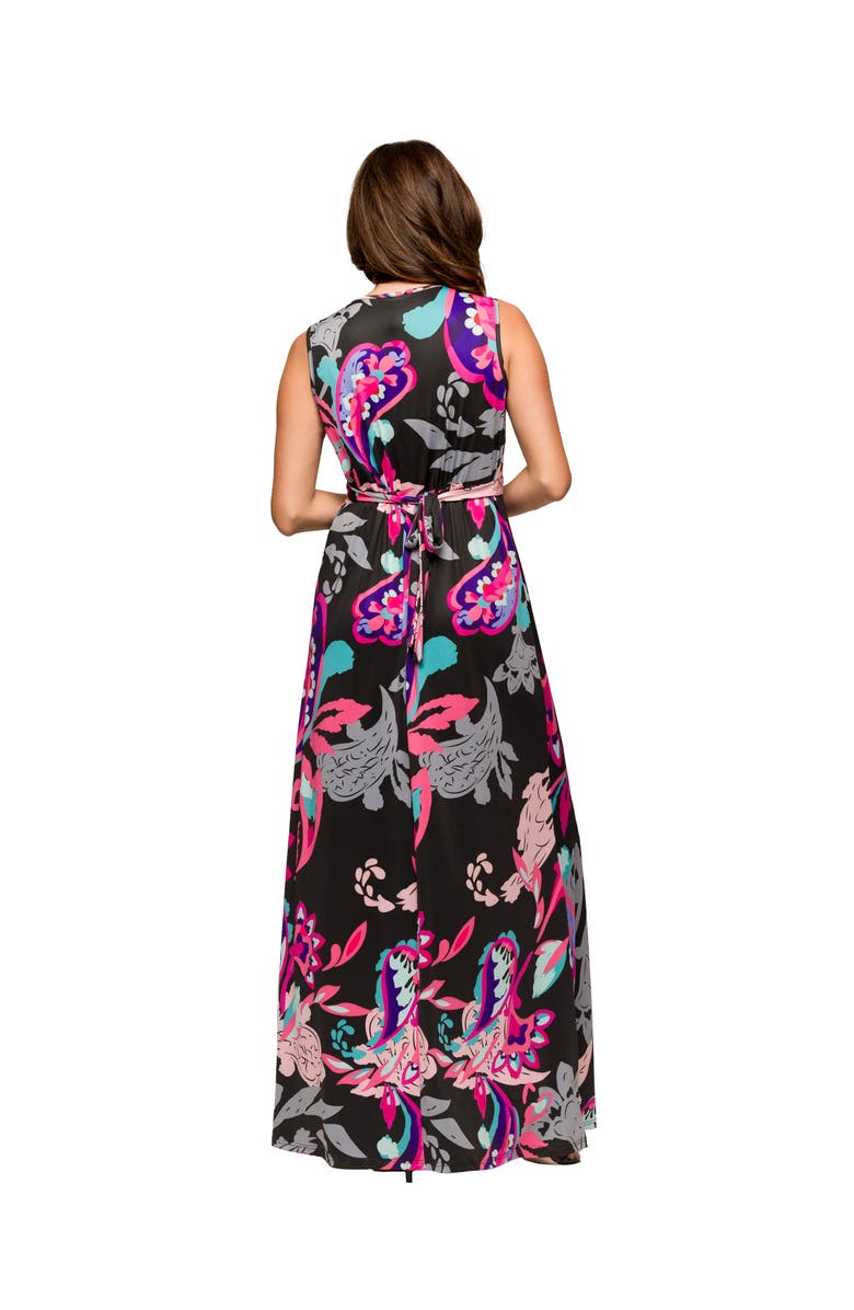 24seven Comfort Apparel Maternity V-Neck Empire Waist Sleeveless Maxi Dress, Alternate, color, Black Multi