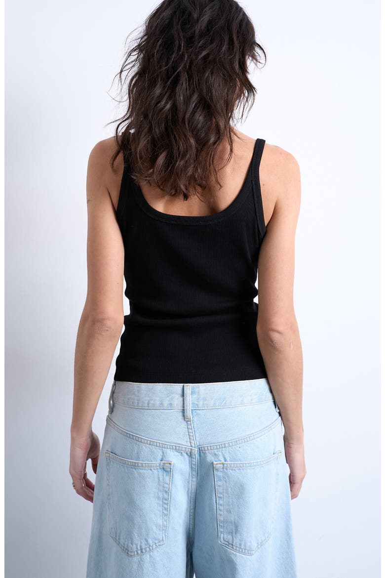 Scoop Neck Stretch Cotton Rib Tank, Alternate, color, BLACK