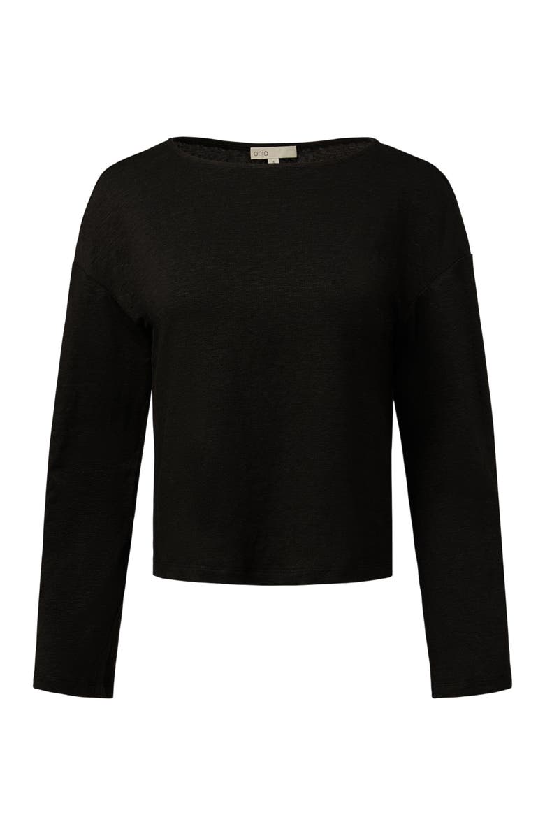 Onia Linen Jersey Boatneck Top, Alternate, color, Black