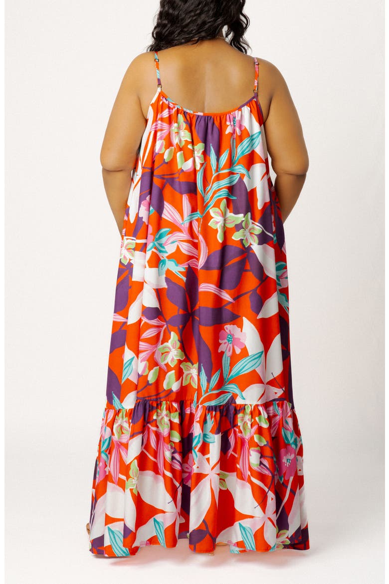 Floral Print Voluminous Maxi Dress, Alternate, color, RED MULTI