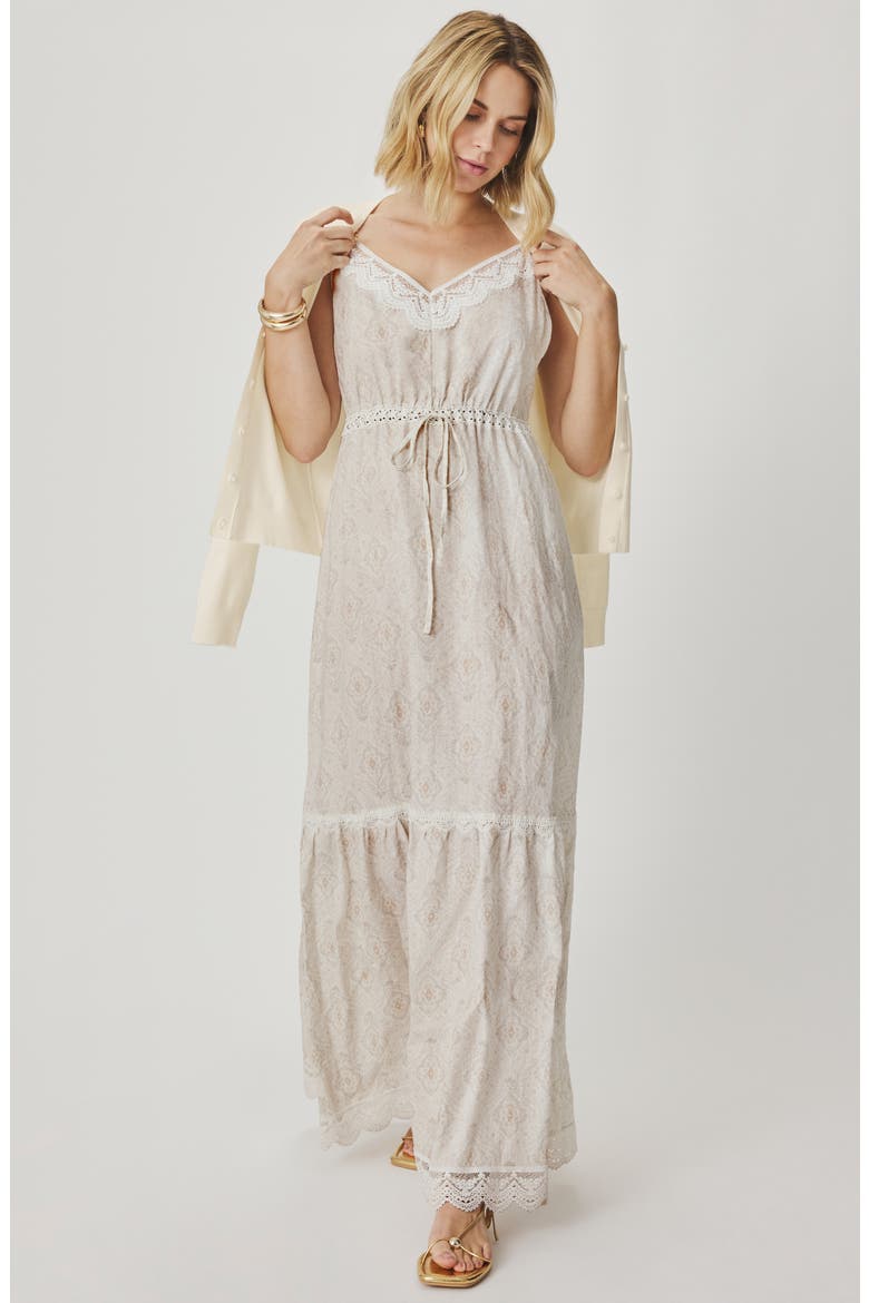 Anastasia Lace Trim Print Sleeveless Maxi Dress, Alternate, color, ANTIQUE PEARL IVORY PAISLEY