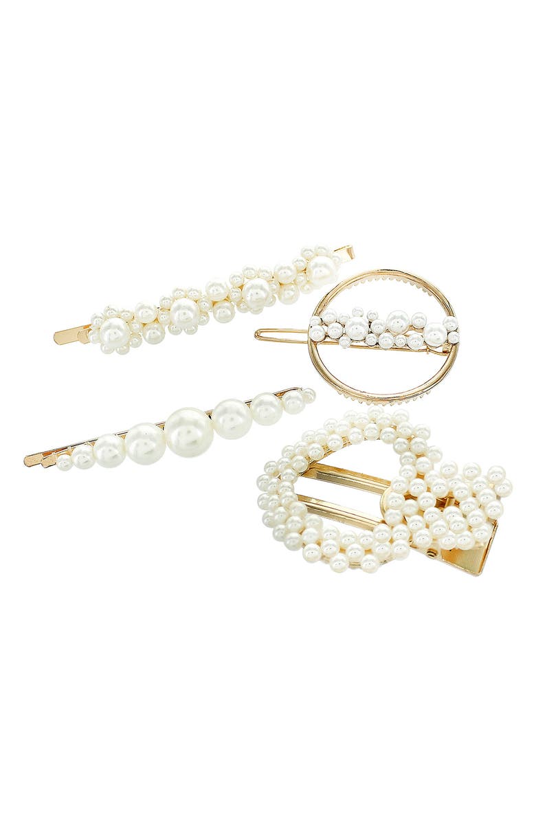 Panacea Set of 4 Imitation Pearl Hair Clips, Main, color,