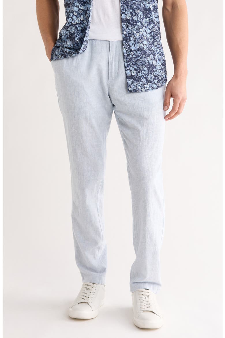 Elastic Waist Linen Blend Trim Fit Pants, Main, color, BLUE CHAMBRAY - WHITE EOE
