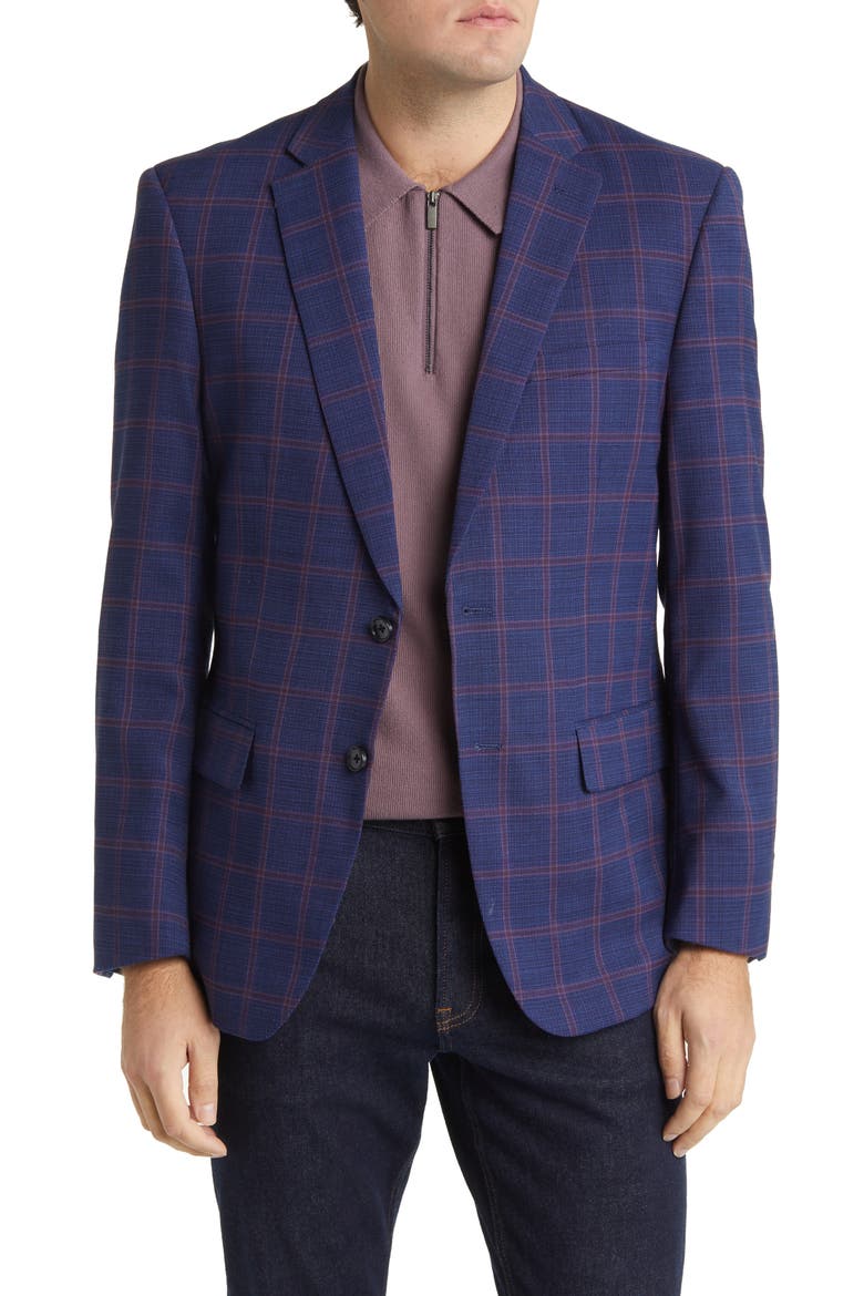 Windowpane Check Wool Blazer, Main, color, BLUE