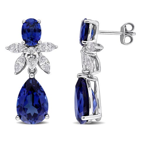 Lab-Created Sapphire & Diamond Drop Earrings 18k