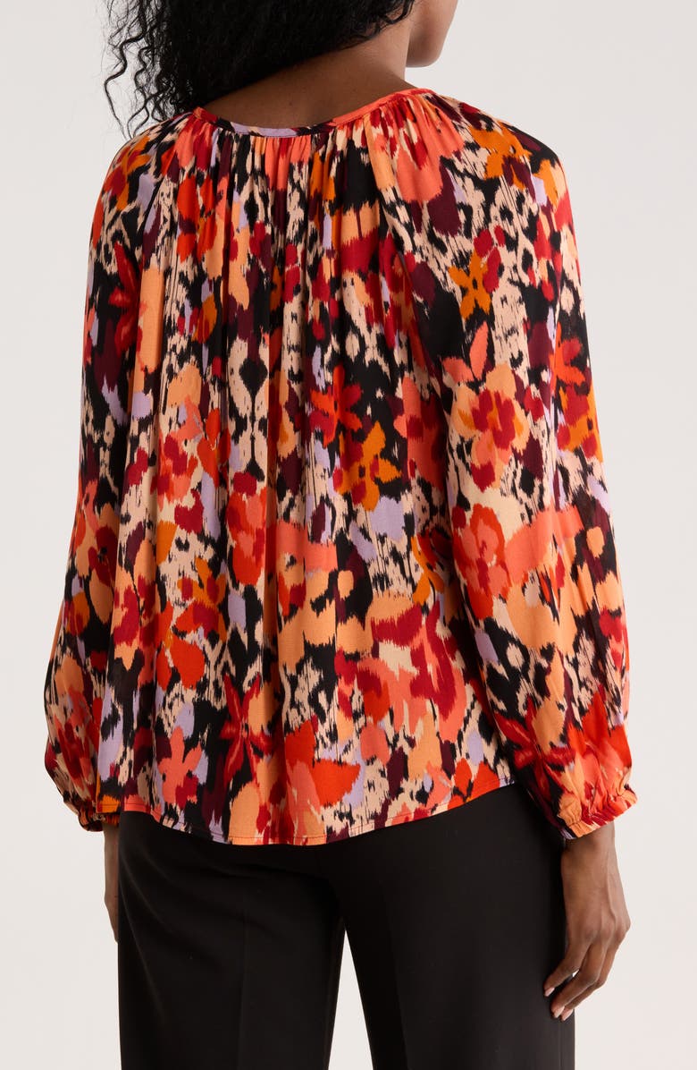 Liverpool Floral Long Sleeve Shirred Woven Top, Alternate, color, Burnt Orange Floral