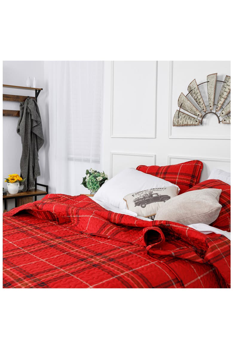 Plaid Collection- Luxury Premium Oversized Quilt Set, Alternate, color, RED
