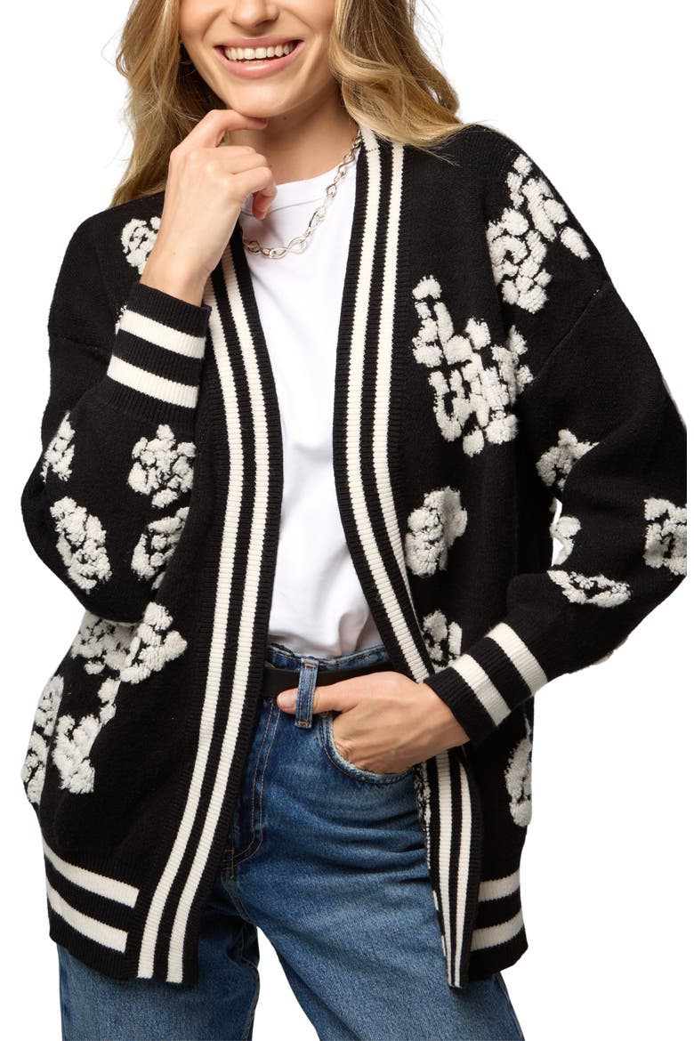 Abstract Rose Cardigan, Alternate, color, BLACK