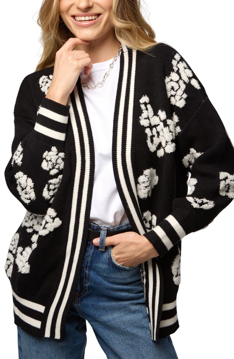 SAACHI Abstract Rose Cardigan, Alternate, color, Black