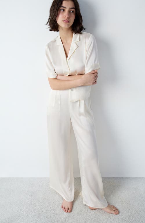 Etam Pearly Silk Wide Leg Pajama Pants In White