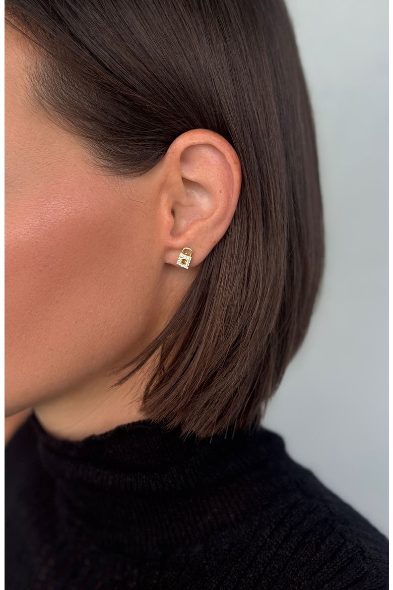 Cubic Zirconia Lock and Key Stud Earrings, Alternate, color, GOLD