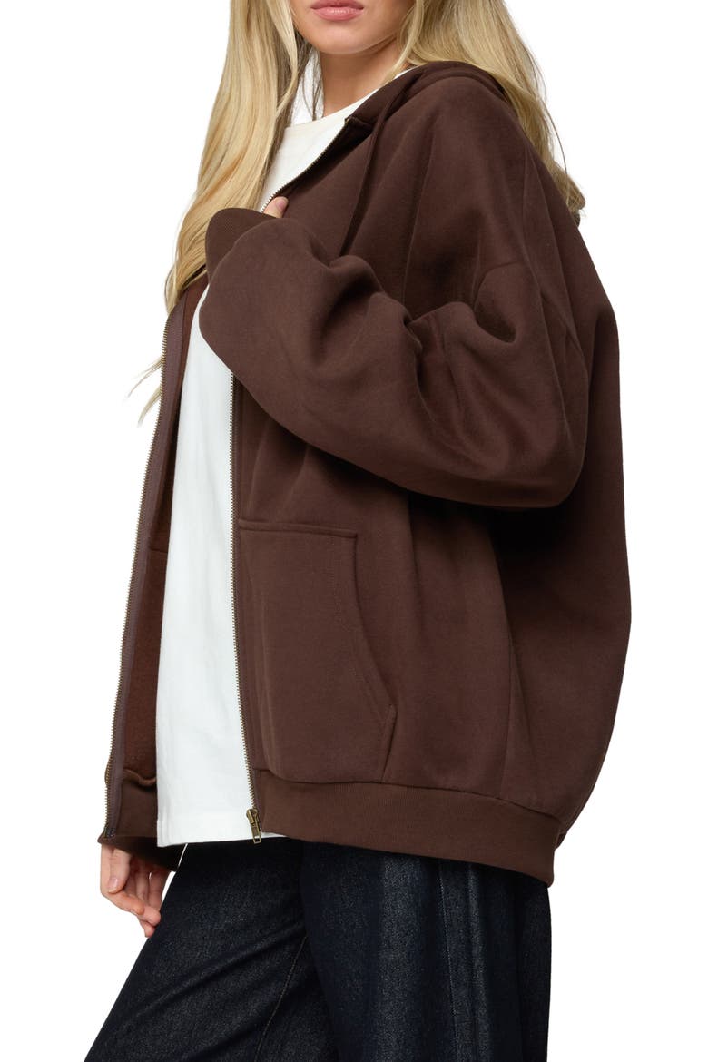 Elvie Oversize Zip Fleece Hoodie, Alternate, color, BROWN