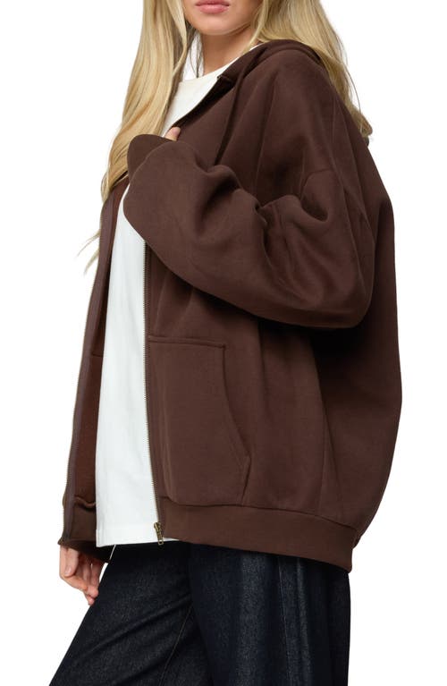 Edikted Elvie Oversize Zip Fleece Hoodie In Brown