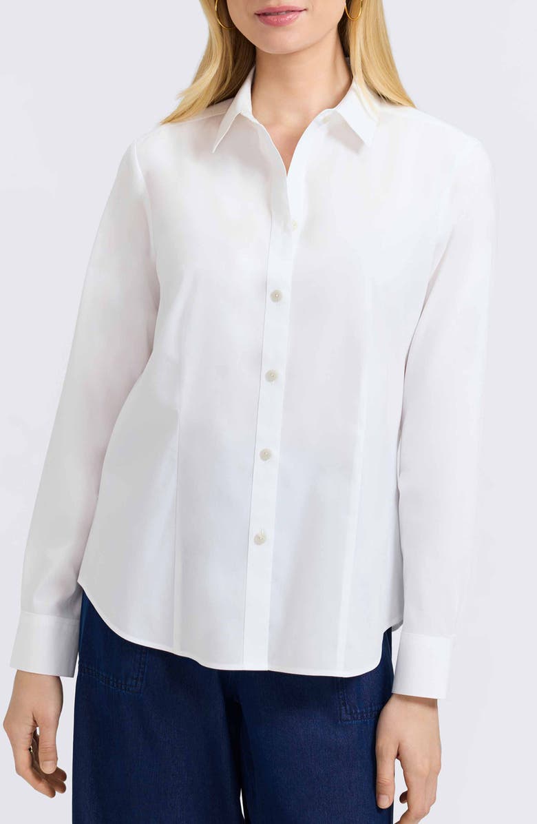 Foxcroft June Stretch Cotton Blend Button-Up Shirt, Main, color, White