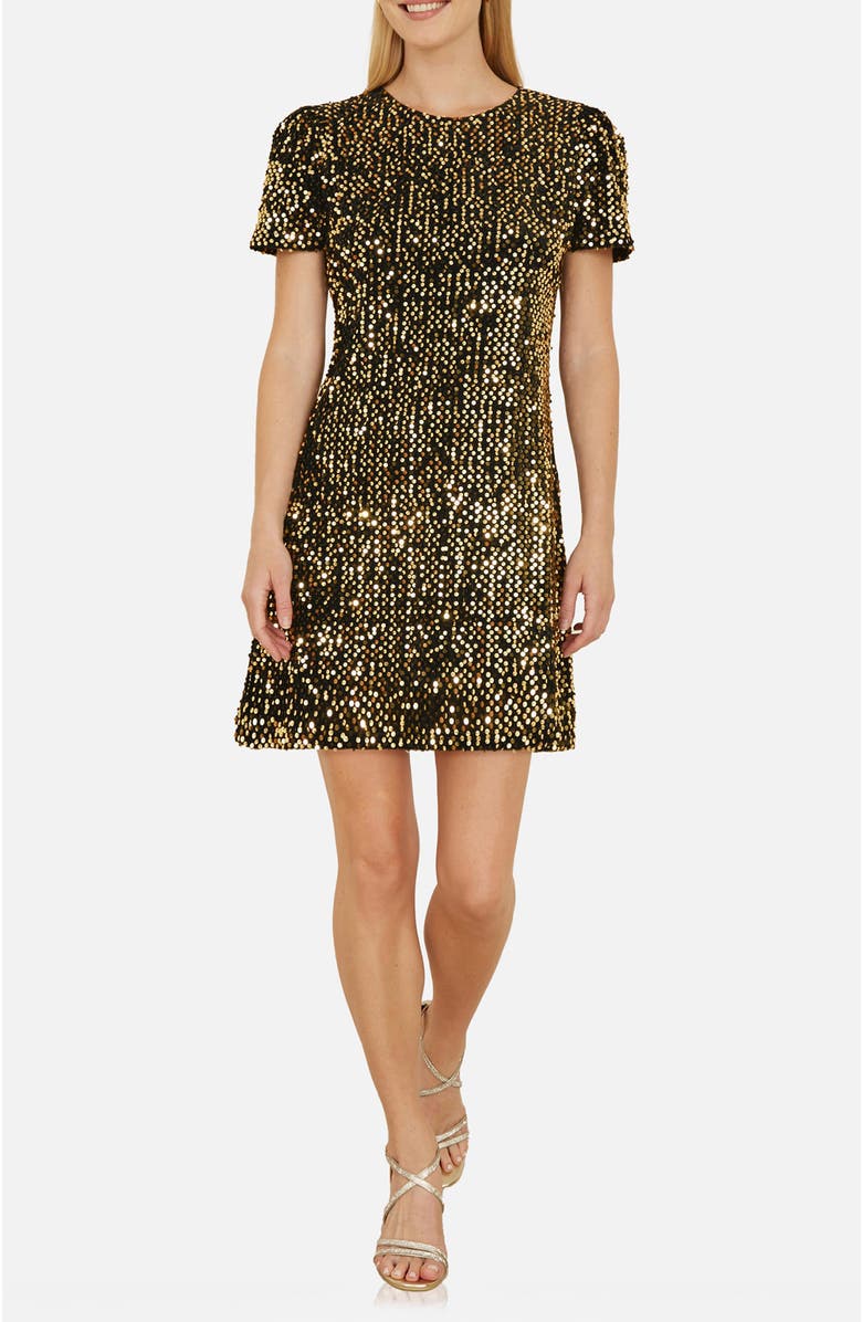 Yumi Sequin Tunic Mini Dress, Alternate, color, Gold
