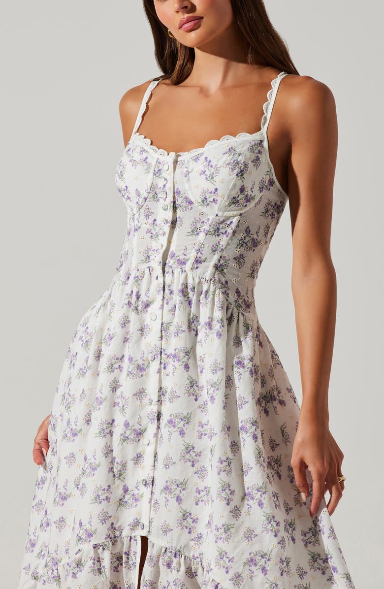 ASTR the Label Yamila Floral Cotton Blend Eyelet Midi Sundress, Alternate, color, Lavender Floral