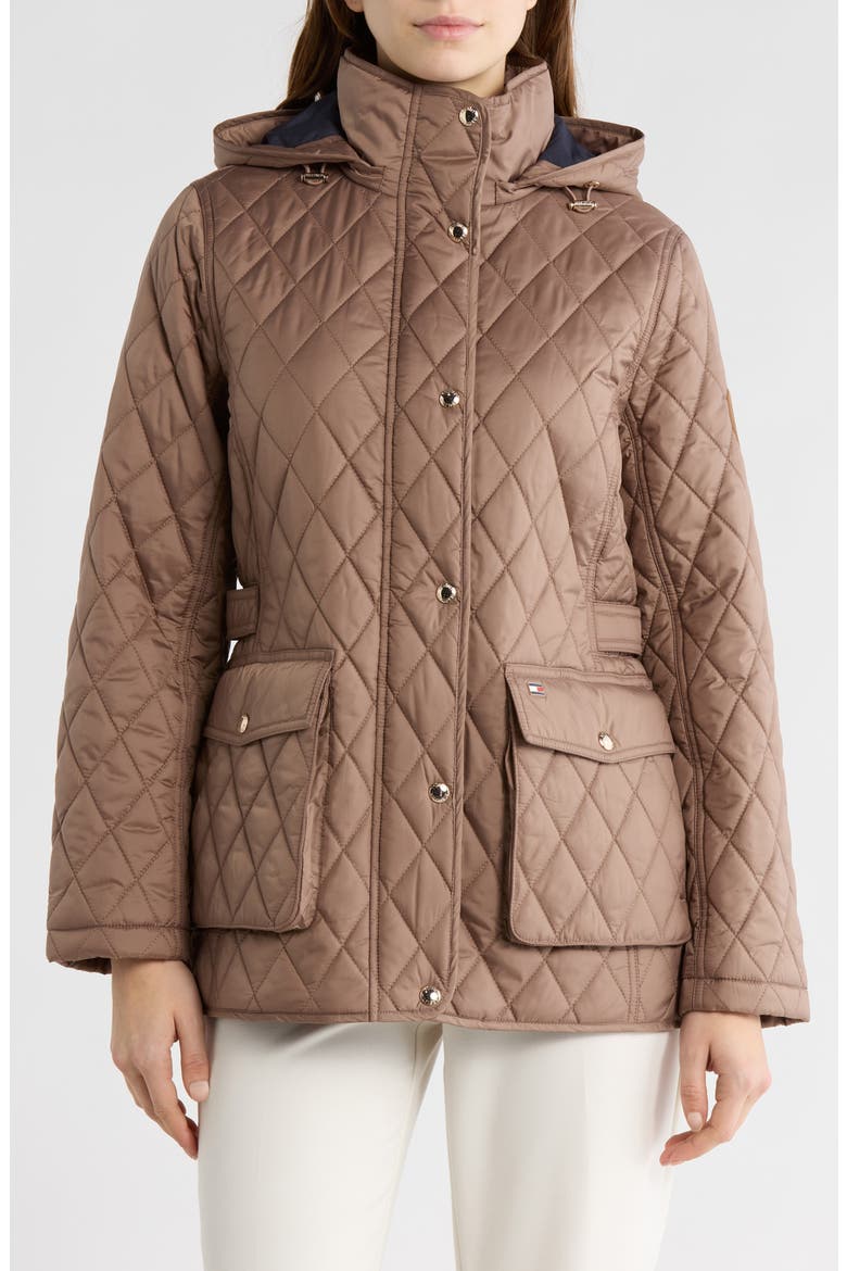 Hooded Diamond Quilted Jacket, Main, color, KHAKI