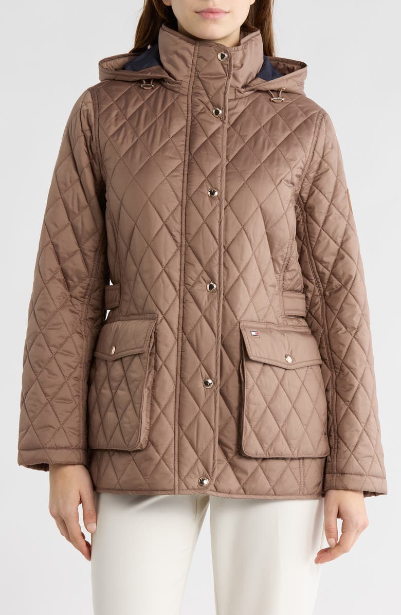 Tommy Hilfiger Hooded Diamond Quilted Jacket, Main, color, Khaki