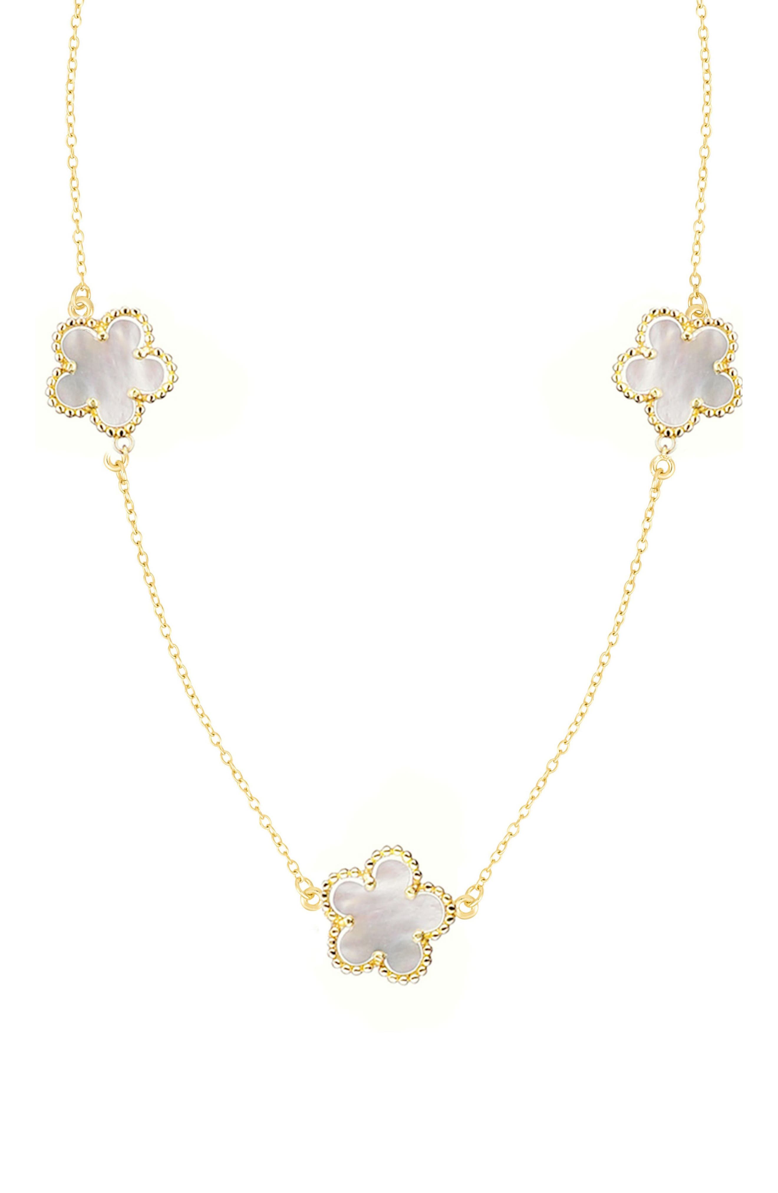 Adornia Mother-of-Pearl Clover Station Chain Long Necklace