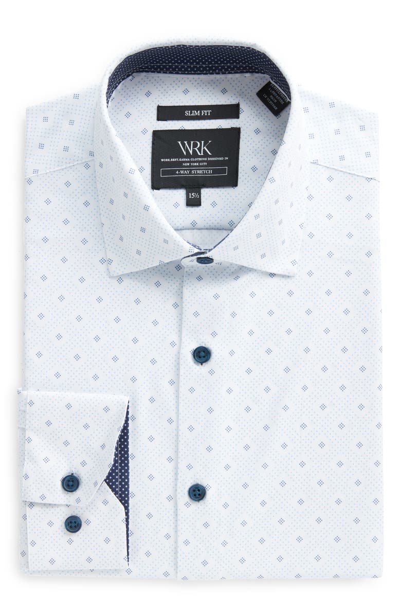 W.R.K Slim Fit Diamond Dot Print Stretch Performance Dress Shirt, Alternate, color, 