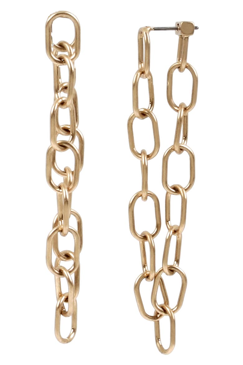 Linear Chain Drop Earrings, Main, color, WARM BRASS