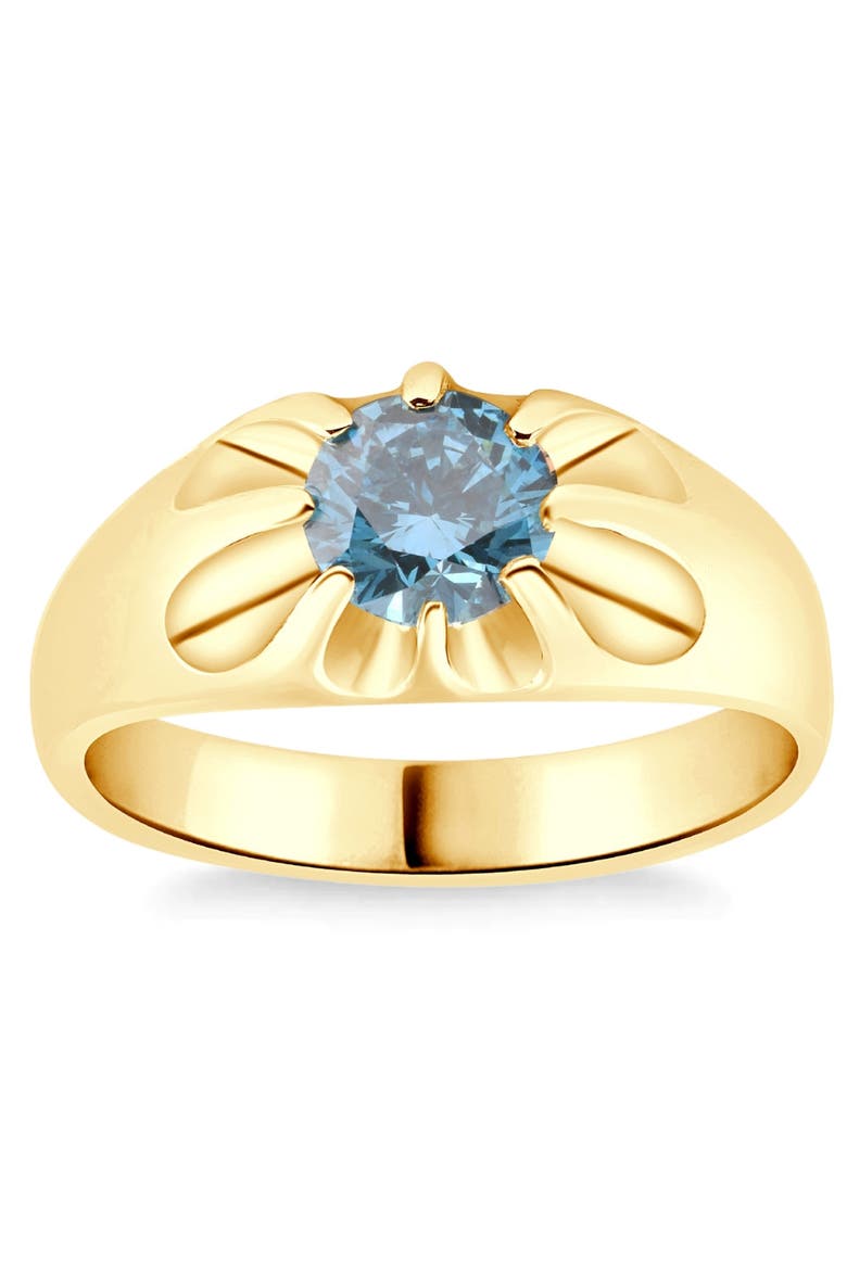 2Ct Blue Diamond Men's Belcher Solitaire Ring Gold High Polished Lab Grown, Main, color, 14k White Gold