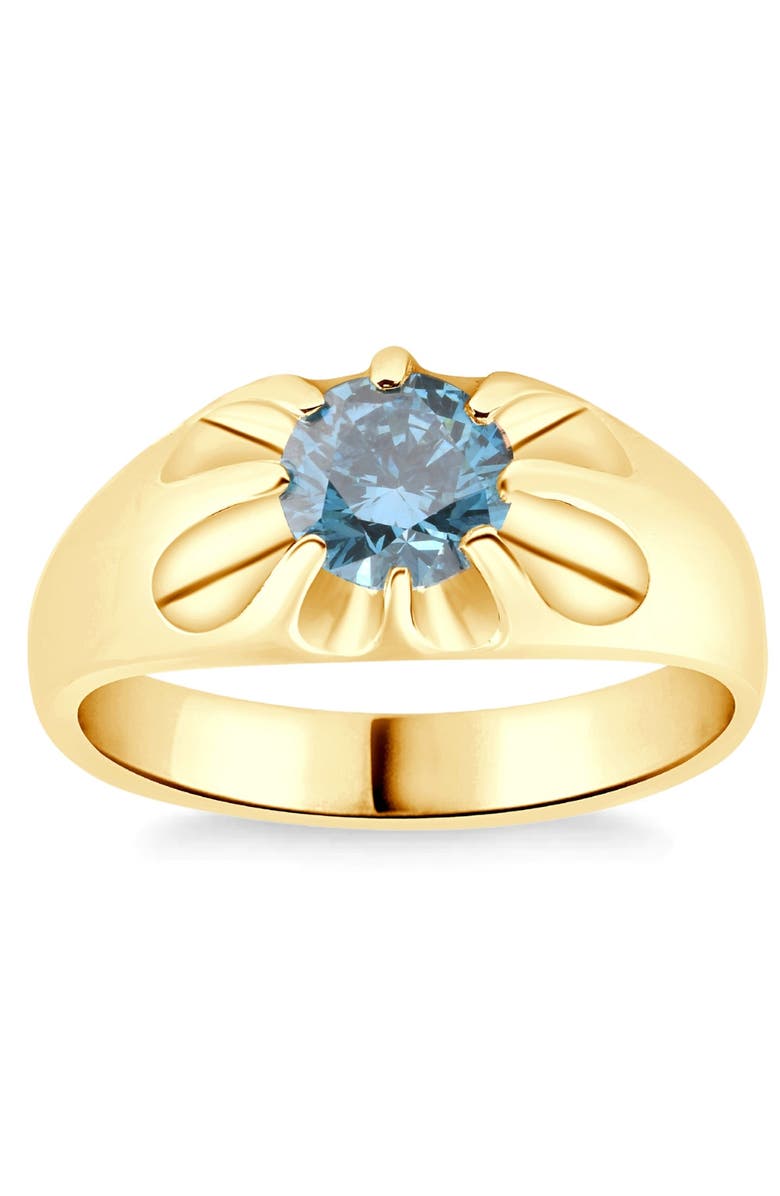 Bliss Diamond 2Ct Blue Diamond Men's Belcher Solitaire Ring Gold High Polished Lab Grown, Main, color, 14K White Gold
