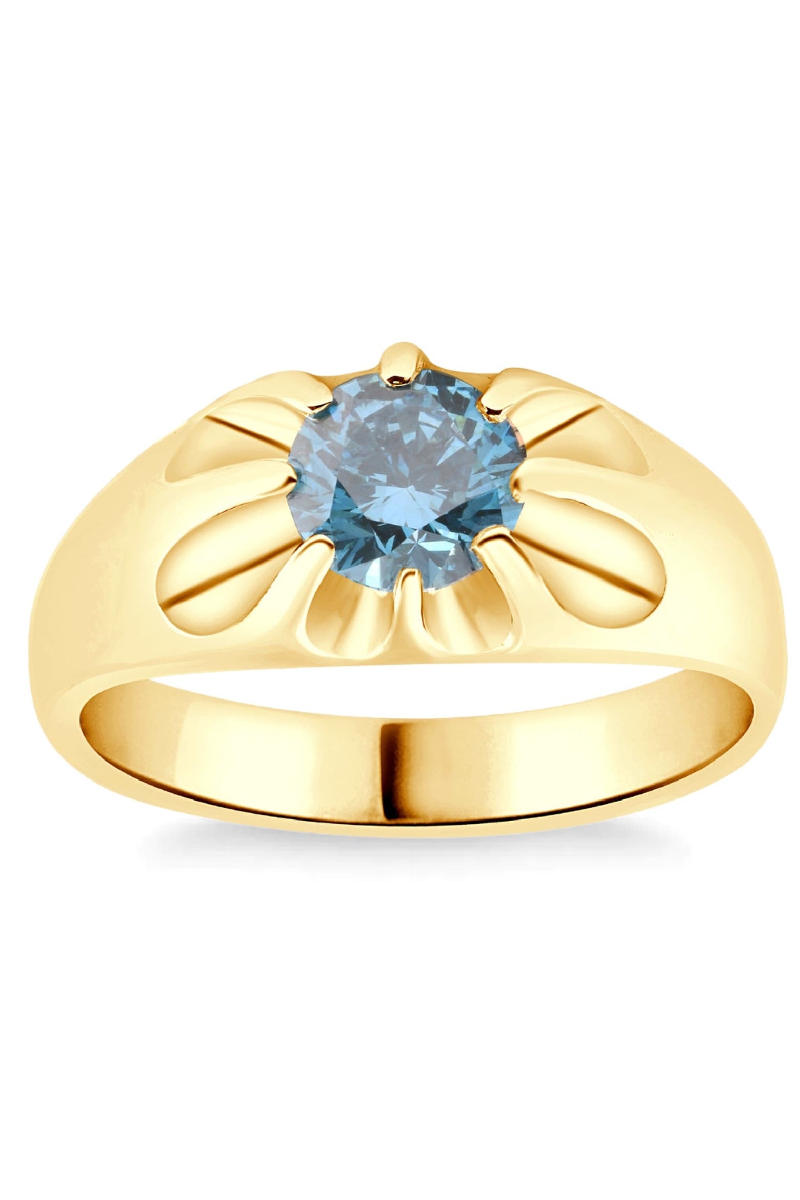 Bliss Diamond 2Ct Blue Diamond Men's Belcher Solitaire Ring Gold High ...