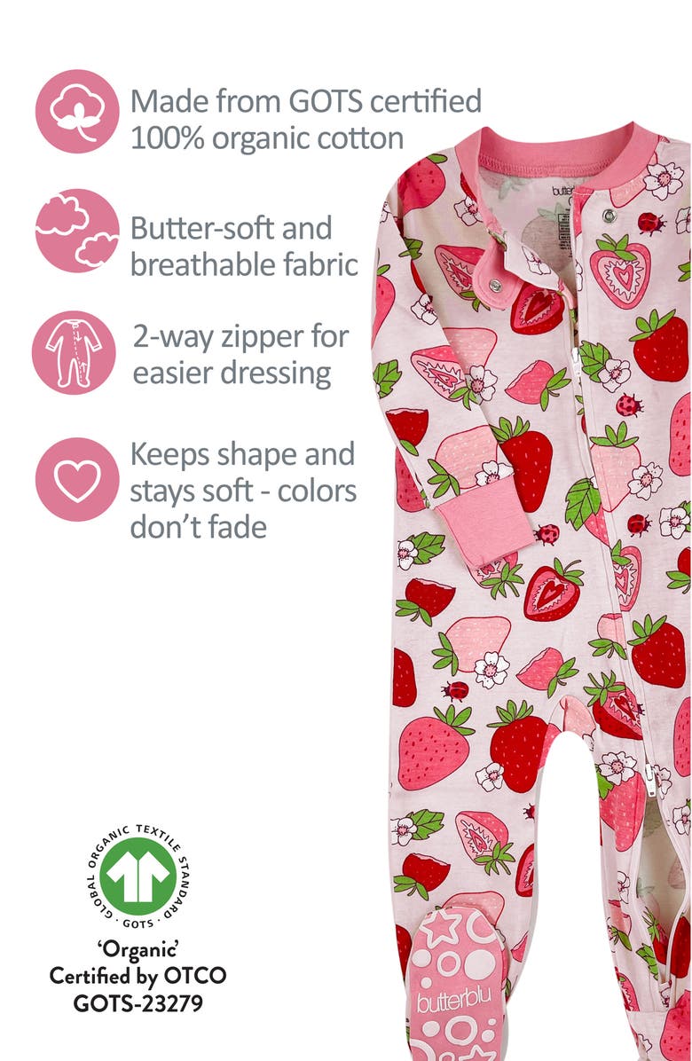 BUTTERBLU Cruz One-Piece Organic Cotton Footie Pajamas, Alternate, color, Berry Best
