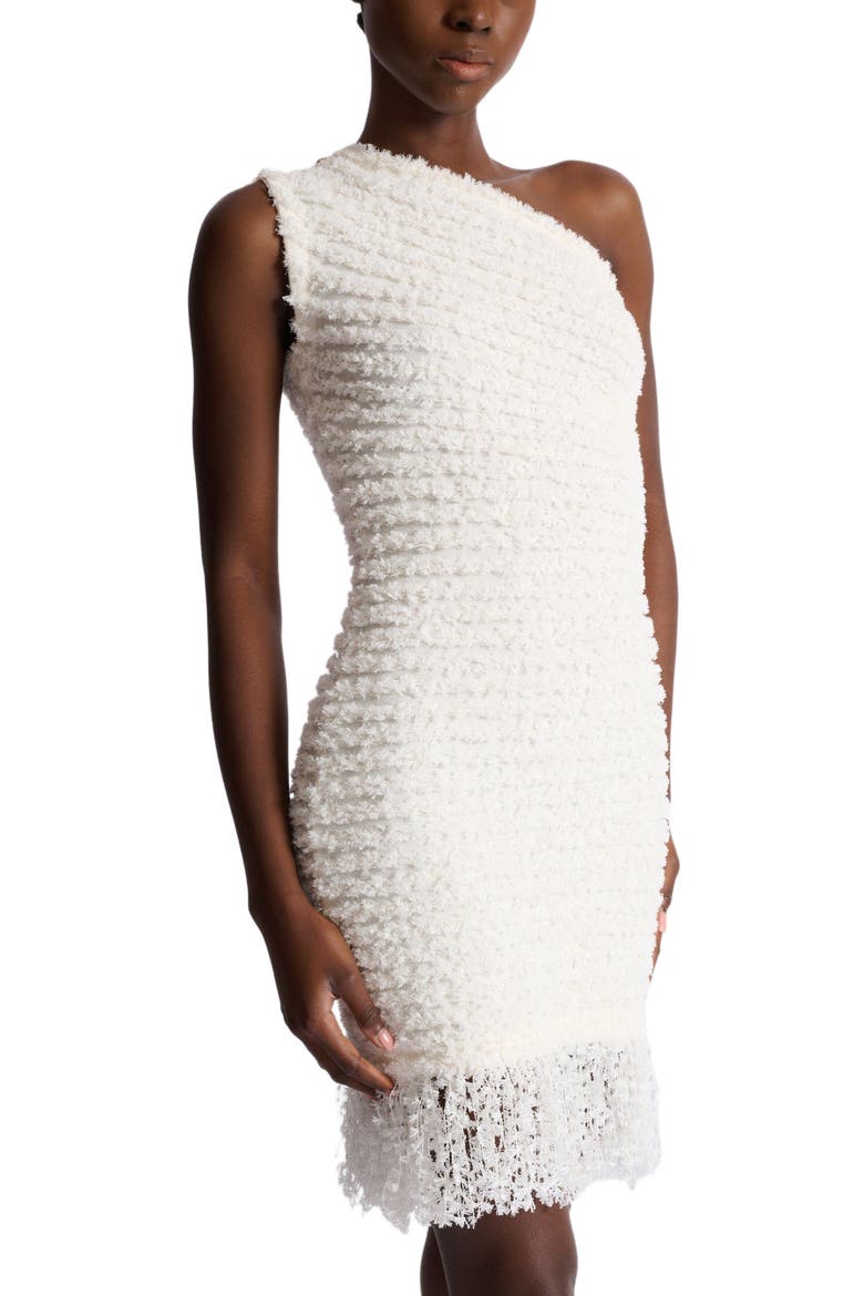 Dotted tweed one-shoulder dress, Alternate, color, white