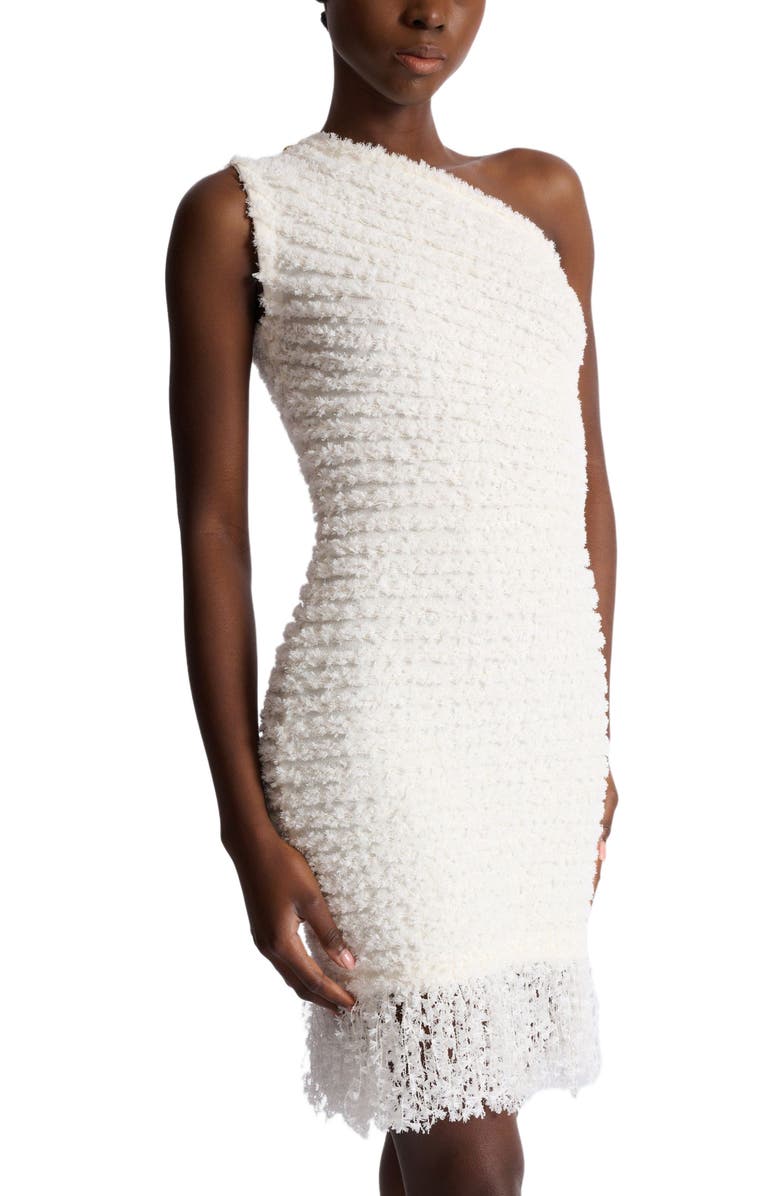 Balmain Dotted tweed one-shoulder dress, Alternate, color, White
