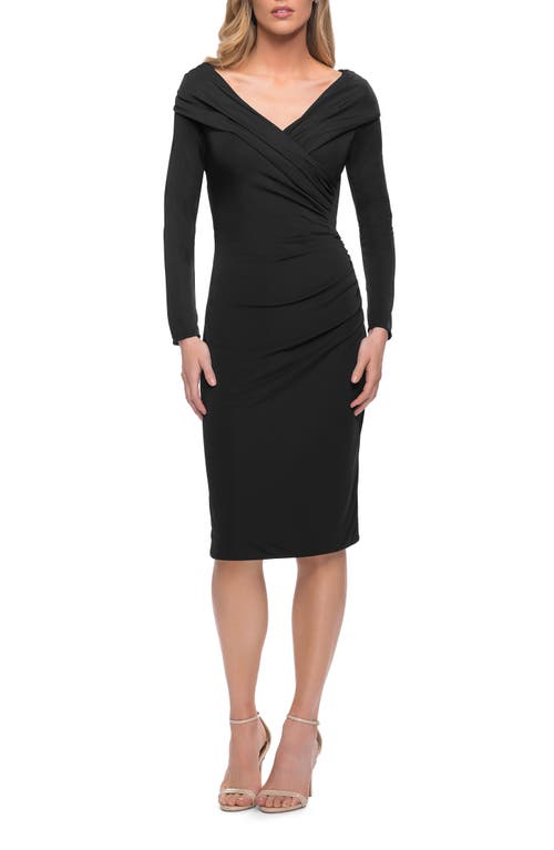 La Femme Long Sleeve Ruched Cocktail Dress In Black