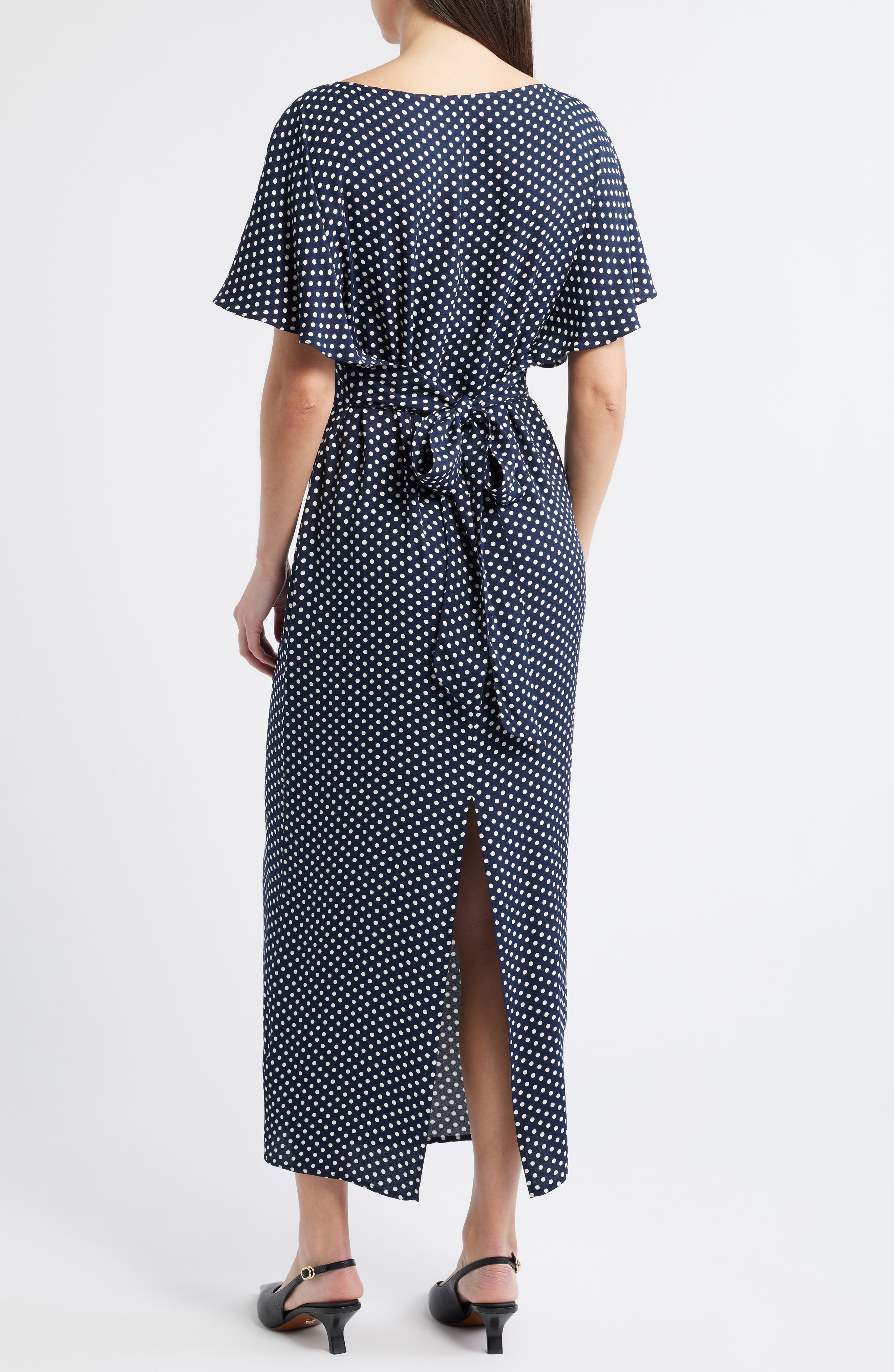 Maeva Polka Dot Flutter Sleeve Midi Dress - image 2