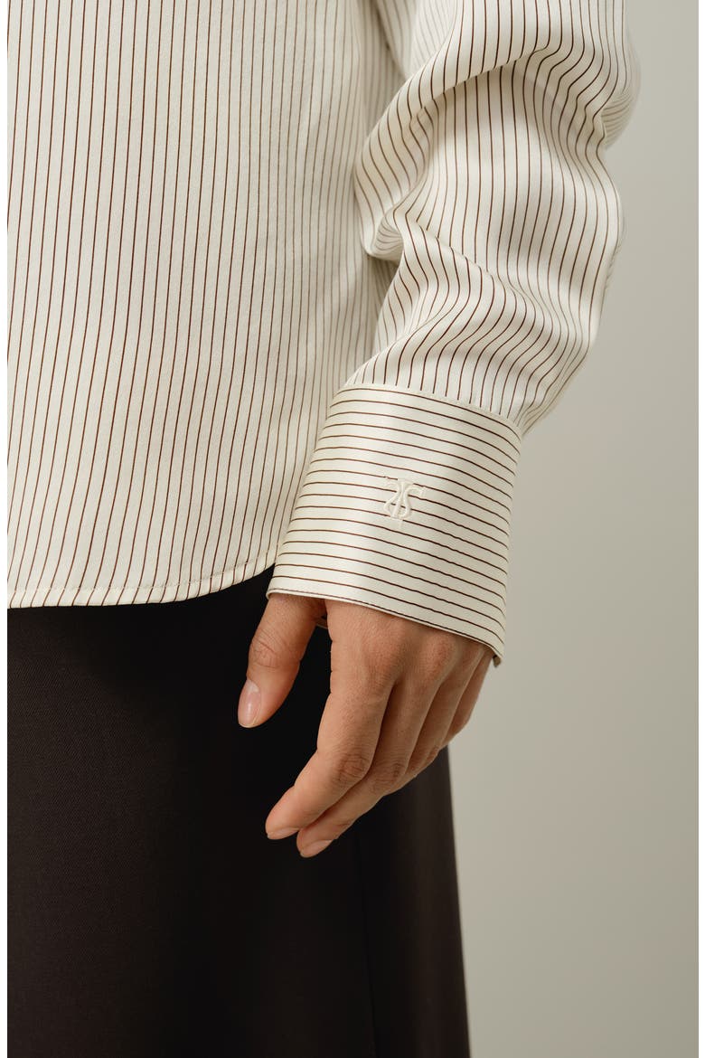 Women's Silk Charmeuse Pinstripe Shirt, Alternate, color, Drifted Mocha